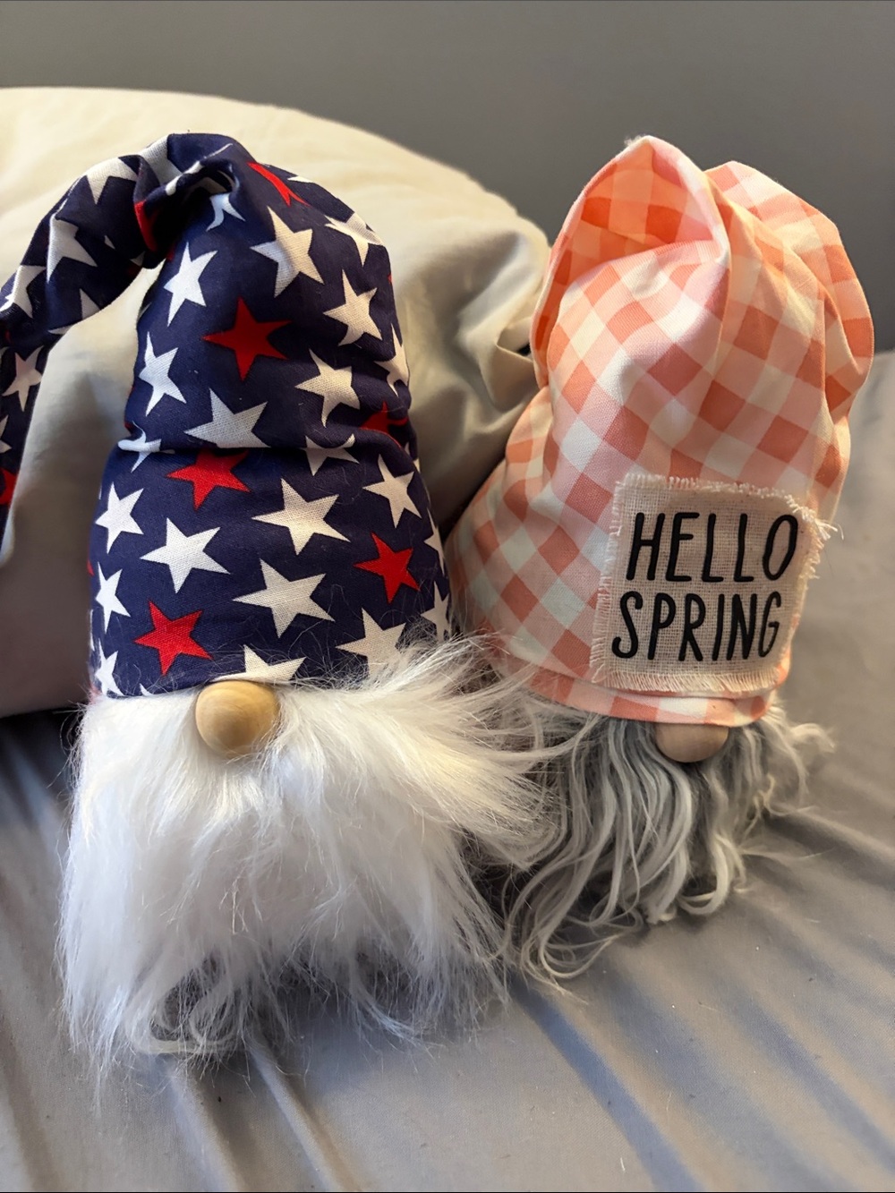 Patriotic Star & Pink Gingham Hello Spring Gnomes - Set of 2